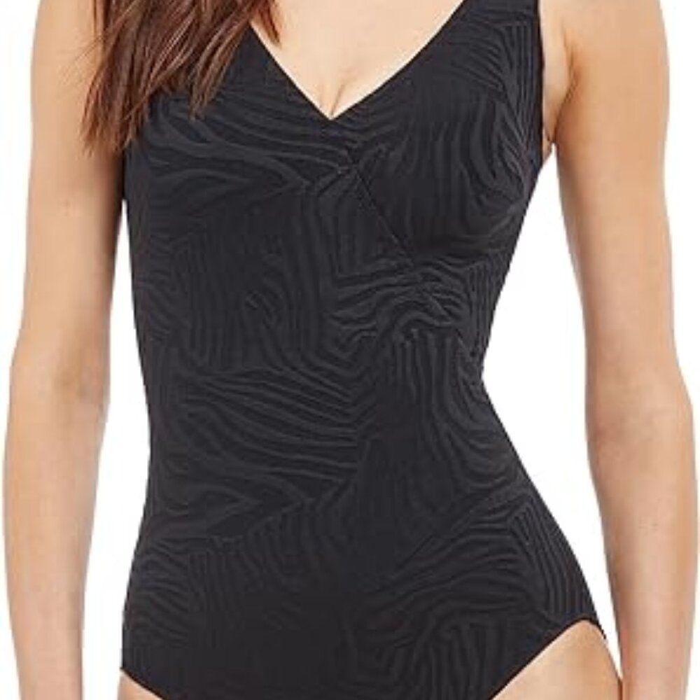 Gottex African Escape Full Coverage V-Neck Surplice One Piece Swimsuit 14 NEW